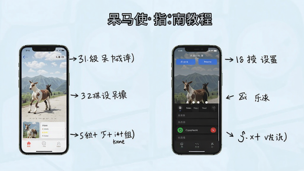呆马使用指南教程,展示手机操作步骤和设置界面,背景为浅色,步骤图解清晰,风格简洁,排版合理,画质干净,无多余元素