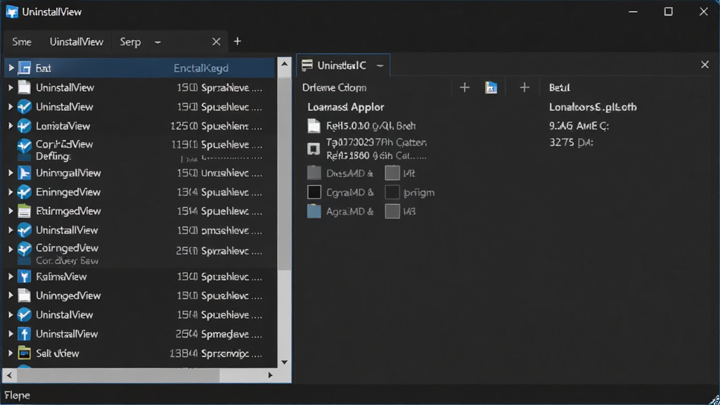 UninstallView软件主界面截图,展示一个深色主题的Windows桌面应用程序窗口,窗口左侧是软件列表,右侧显示详细的卸载信息,布局清晰,列表项整齐排列,整体风格简洁现代,画质干净无多余元素