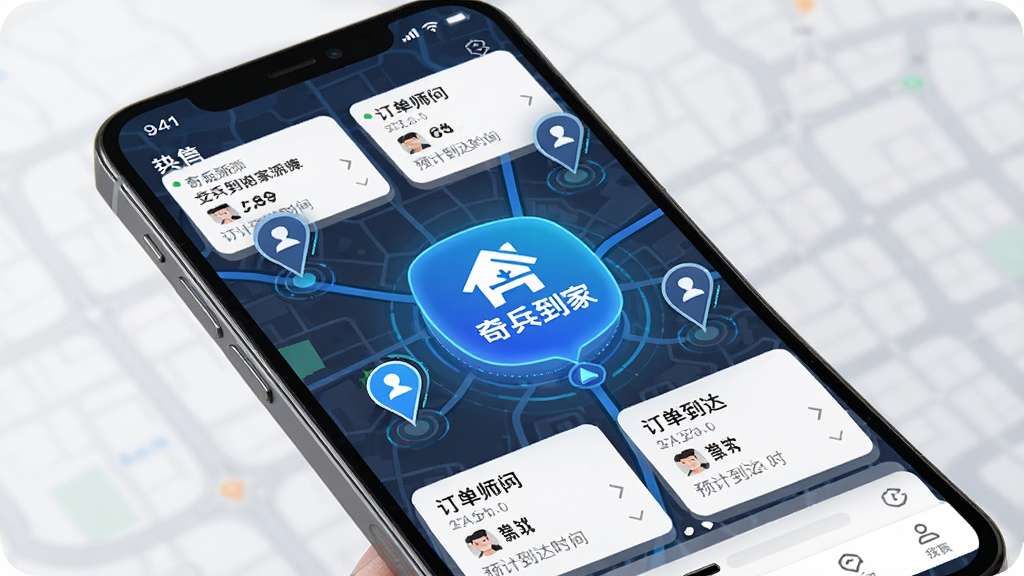 ����Ϊ�����ֻ�չʾ�������App�������ɵ����棬��ͼ�Ϸֲ��Ŷ��ʦ����λͼ�꣬���ĸ�����ʾ��������ҡ�Logo�������Ե�ͼ��������Ϊ�����Ű����������Ƽ���ǿ��ϸ�ڰ���������Ƭ��ʦ����Ϣ��Ԥ�Ƶ���ʱ�䣬���ʸ���ɾ����޶���Ԫ��