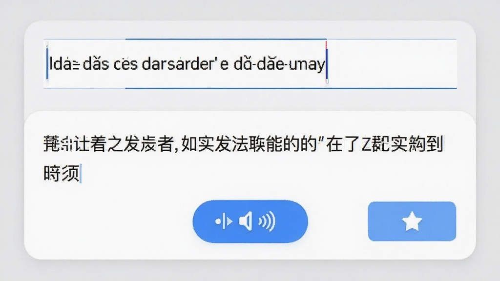 法语助手翻译功能界面,上方输入框显示法语文本,下方显示中文译文,并配有发音按钮和收藏按钮,采用卡片式设计,背景为浅灰色,按钮为蓝色,风格清新简洁,画质细腻,视觉舒适,无多余元素