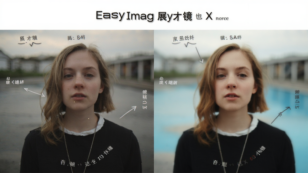 主体为Easy Image X滤镜效果展示,布局为左右对比图,左侧原图右侧滤镜效果,排版直观,风格艺术感,细节标注滤镜名称,画质细腻,干净,无多余元素
