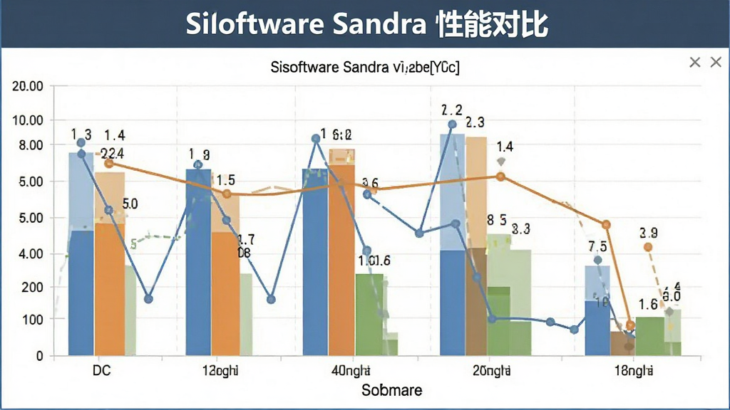 一张展示SiSoftware Sandra性能对比结果的图片,界面中包含柱状图或折线图,对比不同硬件或不同配置的得分,图表清晰,配色专业,文字标注“SiSoftware Sandra 性能对比”,画质干净,无多余元素
