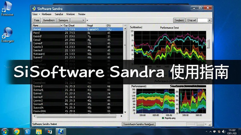 一张展示SiSoftware Sandra在Windows系统上运行的截图,界面显示硬件信息列表和性能测试图表,背景为电脑桌面,风格写实,画质清晰,文字标注“SiSoftware Sandra 使用指南”,无多余元素
