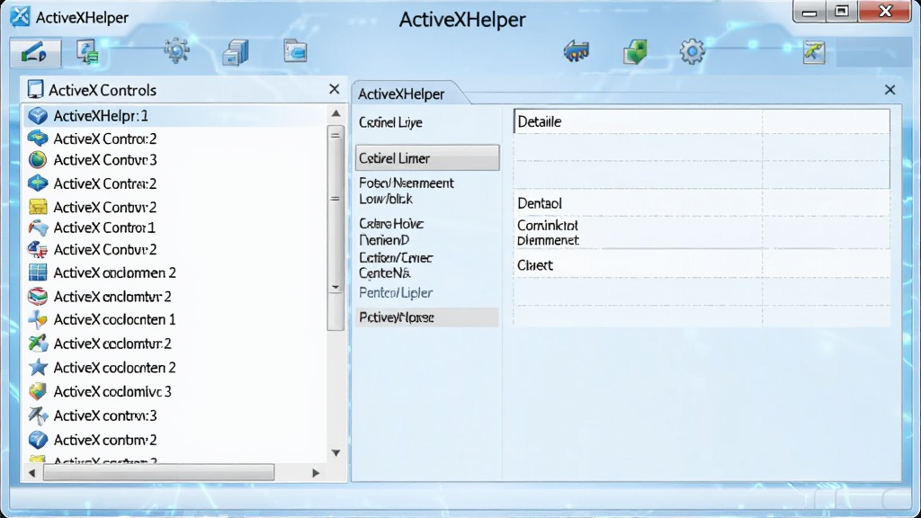 ActiveXHelper软件主界面截图,展示简洁的工具窗口,左侧列出所有ActiveX控件列表,右侧显示详细信息,背景为浅蓝色科技风格,布局清晰,文字标注“ActiveXHelper”,画质干净,无多余元素