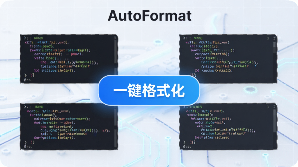展示AutoFormat一键格式化功能的操作演示图,画面中央有一个醒目的