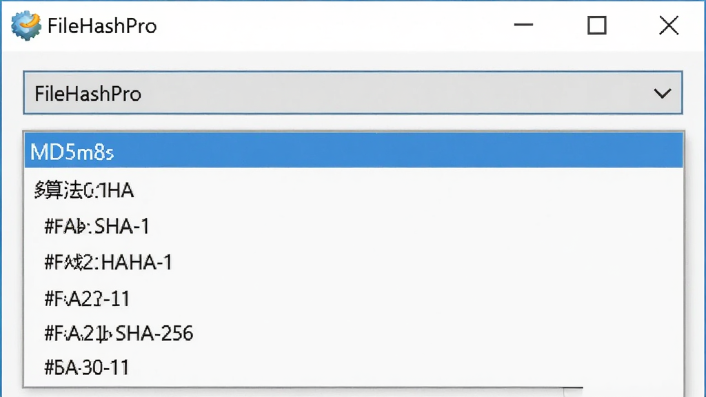 FileHashPro多算法选择下拉菜单,展示MD5、SHA-1、SHA-256等选项,界面清晰,软件名称