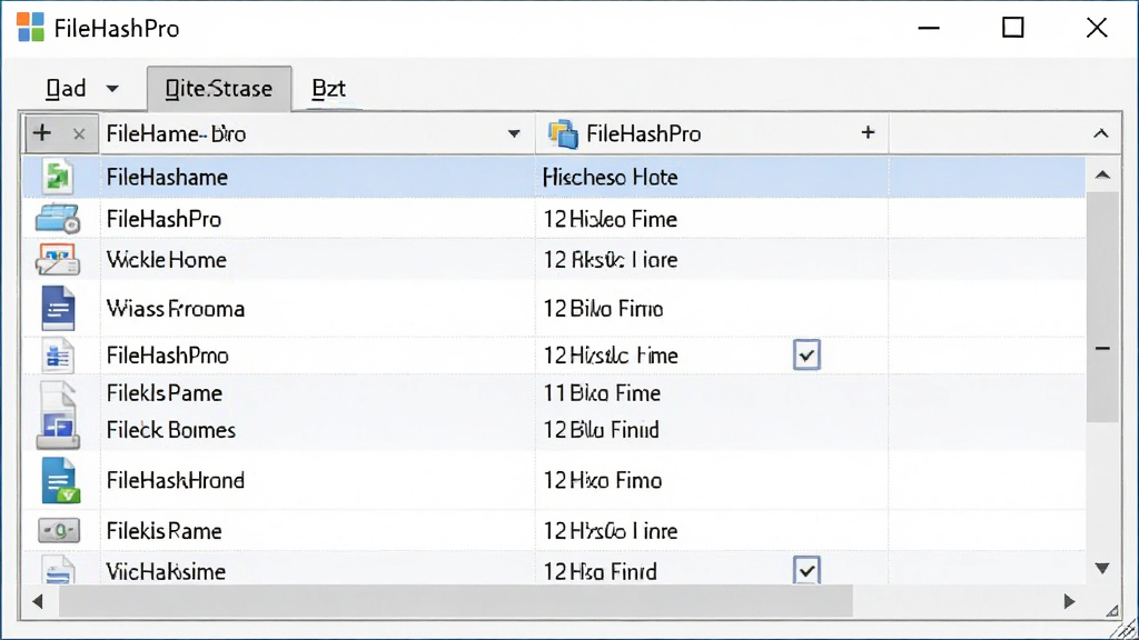 FileHashPro批量处理界面,多个文件拖拽到窗口,表格中显示文件名和哈希值,布局整齐,软件名称