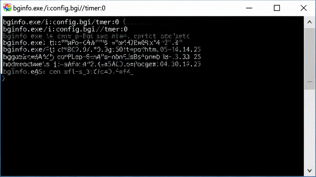 BgInfo命令行窗口截图,输入“bginfo.exe /i:config.bgi /timer:0”命令,窗口背景为黑色,白色文字,显示命令执行结果,风格简单直接,画质清晰
