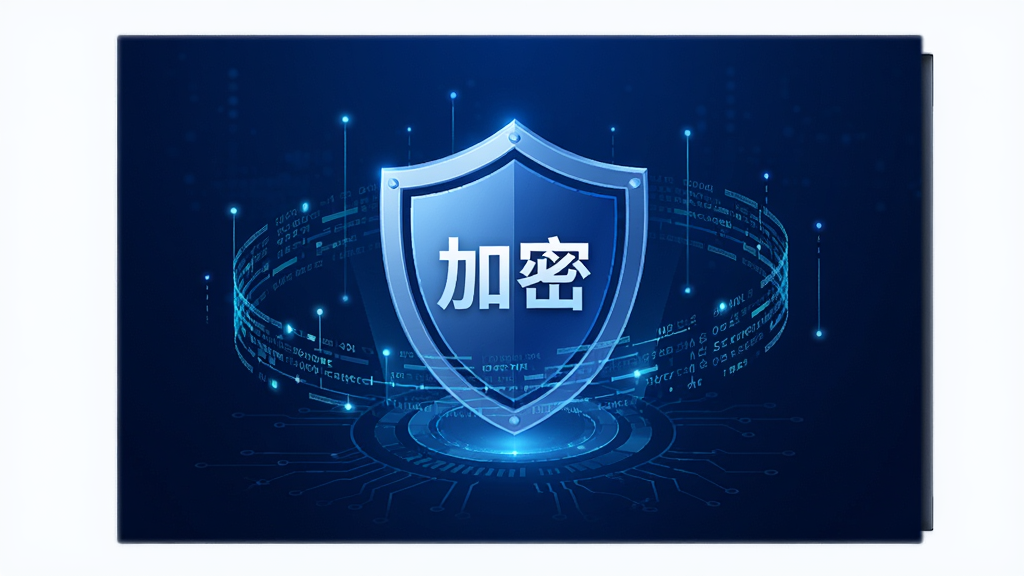 一张展示西加易联安全功能的界面示意图,画面中央为一个盾牌图标,盾牌上有“加密”字样,背景为深蓝色,周围环绕着数据流线条,风格科技感,突出“安全”主题,高清画质,干净无多余元素
