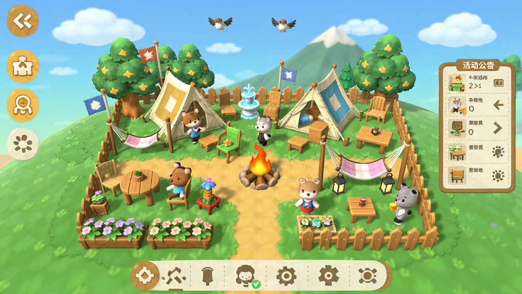 主体:Pocket Camp C 游戏主界面,展示一个温馨的露营地,有帐篷、篝火、果树和可爱的动物角色。布局:画面中央是露营地主场景,左边有游戏菜单按钮,右边有活动公告栏,下方有功能导航栏。排版:采用游戏内截图视角,UI元素清晰,色彩明亮。风格:清新卡通风,色彩柔和,充满治愈感。细节:动物角色穿着各异,营地装饰丰富,有旗帜、花坛和木栅栏,天空中有云朵和飞鸟。画质:高清渲染,细节丰富,画面干净,无多余元素。】</p>
<h3>核心特色</h3>
<h4>自由营地建设:</h4>
<p>Pocket Camp C 提供了丰富的家具、装饰品和地形改造工具,玩家可以自由打造独一无二的露营地。从帐篷、篝火到花园、喷泉,数百种装饰物品任你搭配,充分发挥你的创意与审美。同时,游戏还会定期推出主题家具系列,让你随时跟上季节与节日的步伐,打造出最时尚、最具个性的露营空间。</p>
[[IMG:主体:Pocket Camp C 营地建设界面,展示玩家自定义的露营地,有各种家具和装饰。布局:营地全景,前景有花坛和路径,中景有帐篷和休闲区,背景有树木和远山。排版:游戏内视角,画面层次分明,装饰物错落有致。风格:明亮卡通风格,色彩丰富,温馨自然。细节:展示多种家具,如木桌、椅子、吊床和灯笼,动物角色在营地中活动。画质:高清画面,细节精致,干净整洁,无多余元素。