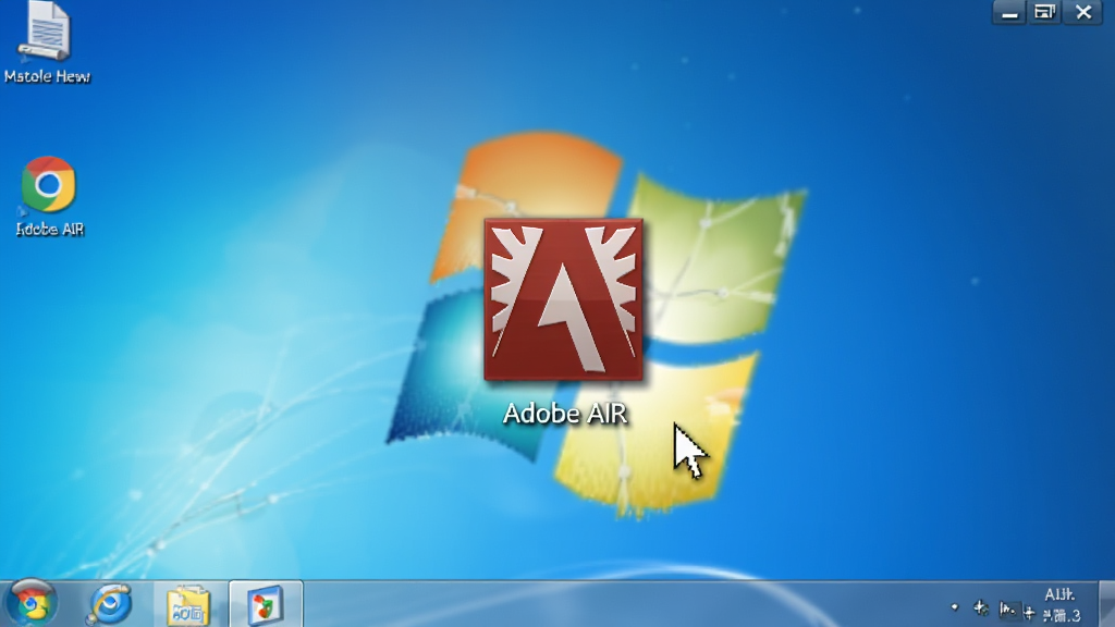 Adobe AIR安装成功界面,主体为桌面上的快捷方式图标,背景为Windows桌面,布局居中,排版简洁,风格写实,细节包括图标阴影和鼠标指针,画质清晰,干净无多余元素