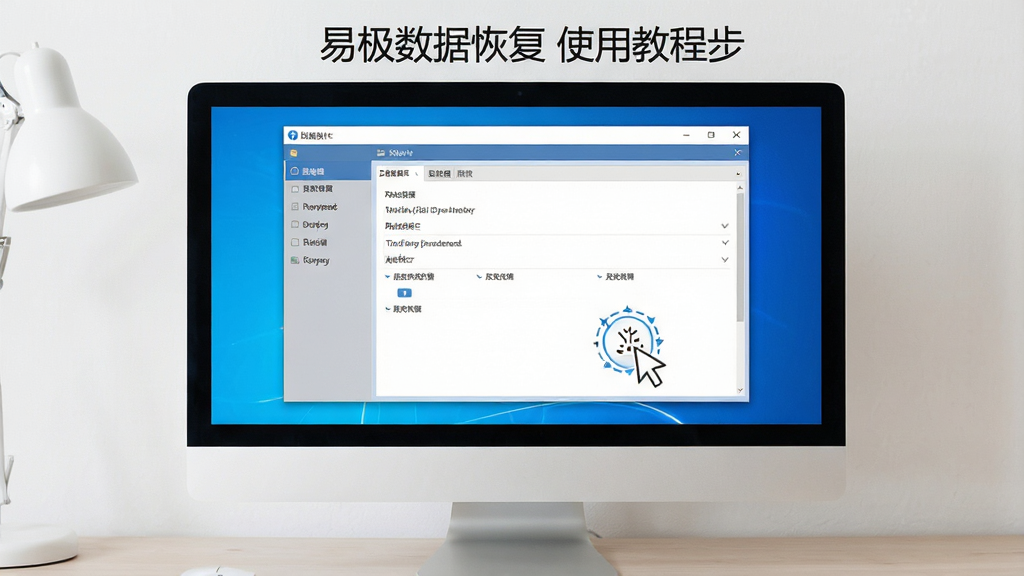 易极数据恢复使用教程步骤图,主体为电脑屏幕中的软件操作界面,布局居中,排版清晰,风格写实,细节包含鼠标点击步骤标识,画质高清,干净无多余元素
