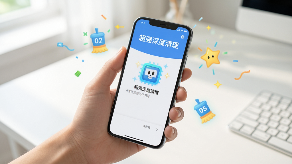 一张手机使用场景图,一只手拿着手机,屏幕显示