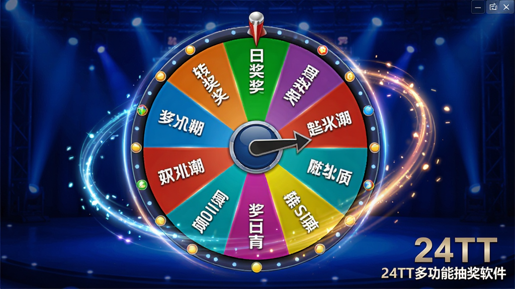 չʾ24TT�๦�ܳ齱����ת�̳齱ģʽ�����л��棬��ɫת���Ͼ��ȷֲ��Ŷ����������ÿ��������в�ͬ��Ʒ���ƣ�ָ��ָ������һ������ת����Χ�ж�̬��Ч������Ϊ����ɫ��̨��񣬽������½���ʾ��24TT�๦�ܳ齱������Logo�����廭�渻�ж��У�ϸ�ڷḻ�������������޶���Ԫ�ء�