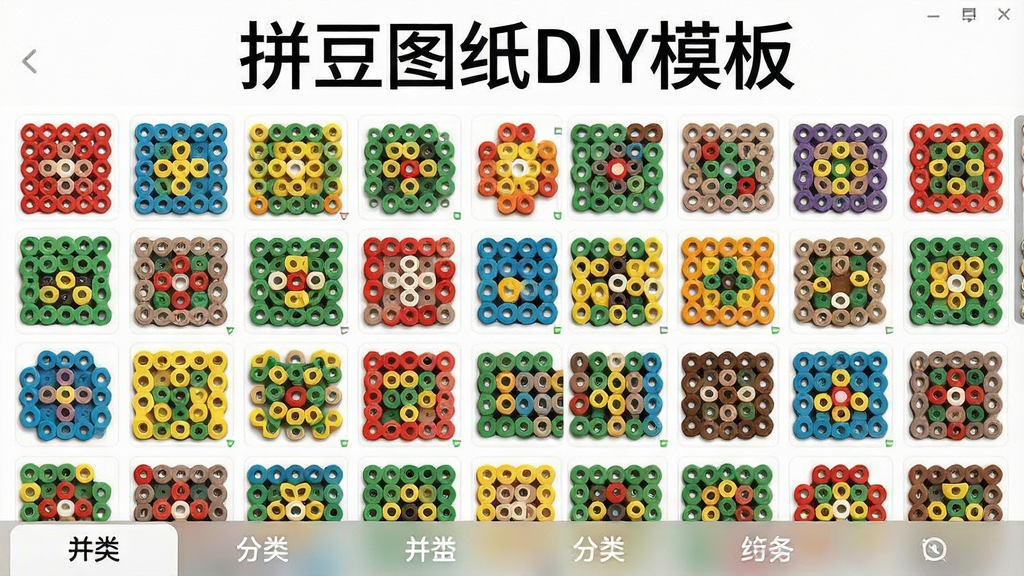 һ��չʾƴ��ͼֽDIYģ������������ĸ����ͼ�����涥����ʾ��ƴ��ͼֽDIYģ�塱�������в�Ϊ�������еĲ�ɫƴ��ͼ������ͼ���񣬵ײ��з����ǩ�����������������죬ɫ�����ޣ������������ɾ��޶���Ԫ��