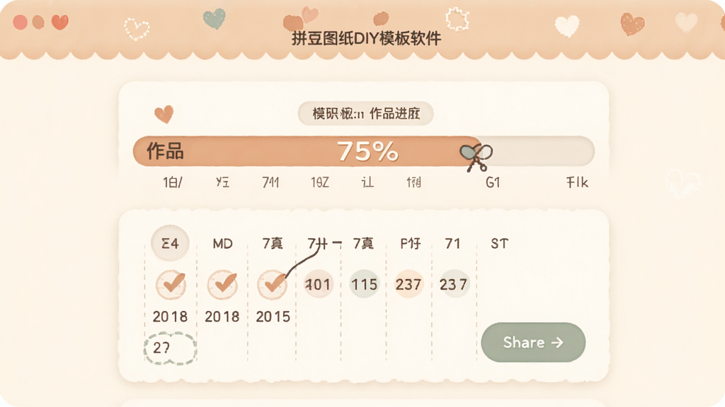ƴ��ͼֽDIYģ�������е��������ȼ�¼���棬��ʾһ����Ʒ�Ľ������ﵽ75%���·��������򿨼�¼�ͷ�����ť�����������ܰ��ɫ����ͣ������������ɾ��޶���Ԫ��