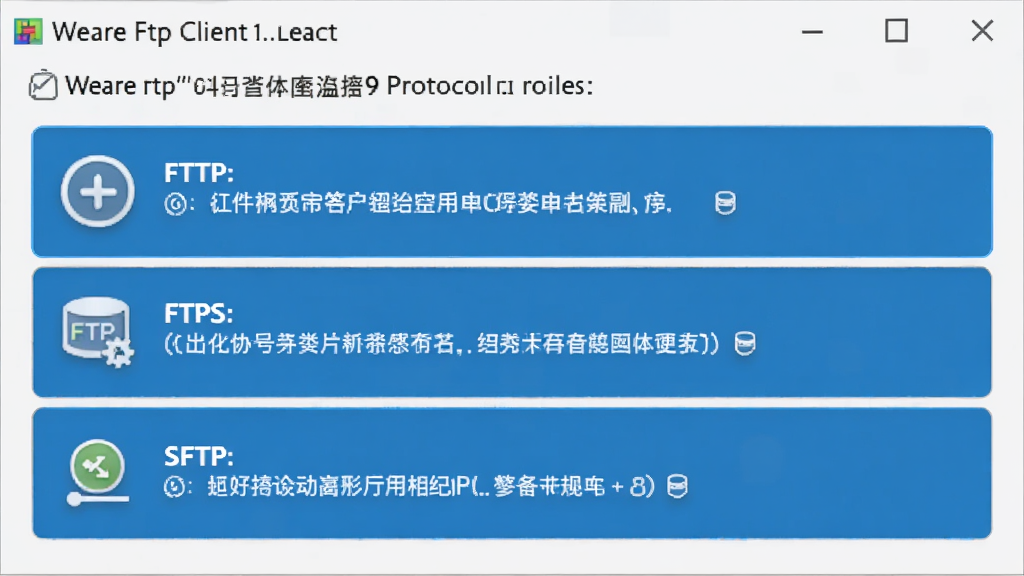 一张展示 Weare Ftp Client 协议选择界面的图片,界面中列出 FTP、FTPS、SFTP 等选项,每个协议旁有简要说明图标,整体风格简洁,字体清晰,画质干净,无多余元素。