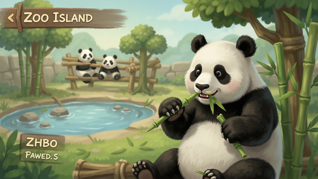 Zoo Island��Ϸ�ڶ���ͼ�����棬һֻ����è���ڳ����ӣ������Ǿ�����Ƶ���è���ᣬ��ˮ�غ���ľ����������ʾ�ж�������ƺ����ԣ�����ϸ����ͣ��޶���Ԫ�ء�
