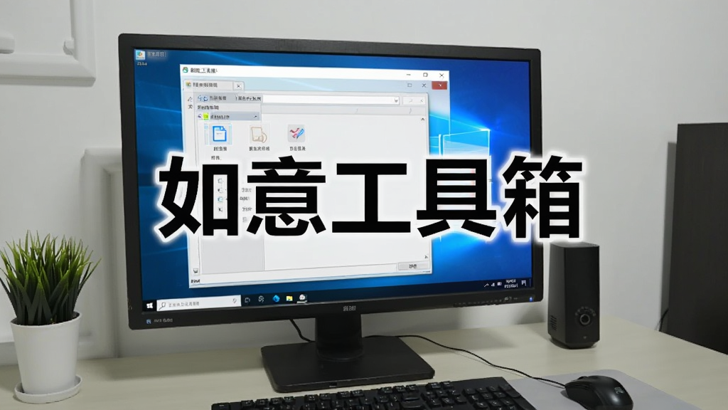 展示“如意工具箱”在Windows电脑上运行的实拍图,主体为电脑屏幕显示软件主界面,周围环境整洁,画面清晰,突出软件名称“如意工具箱”,风格写实。