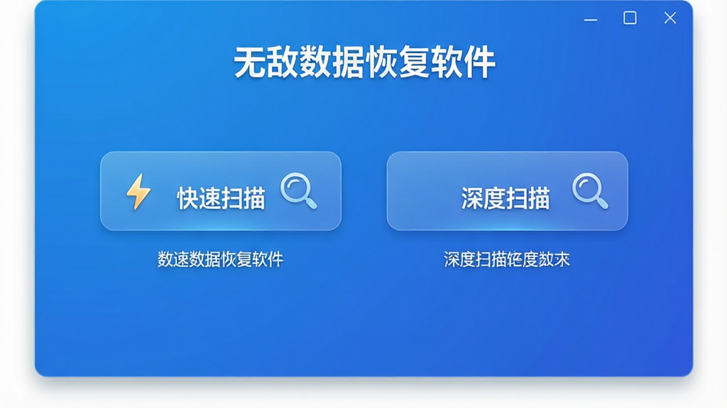 ���壺�޵����ݻָ�����ģʽѡ����棬������ť�ֱ��ע������ɨ�衱�͡����ɨ�衱�����֣���������������ť������Ϊ������ɫ���Ű棺������ˣ���ť�·�������˵��������ִ������ϸ�ڣ�����ɨ�谴ť����һ������ͼ�꣬���ɨ������һ���Ŵ�ͼ�ꡣ���ʣ����壬�ɾ����޶���Ԫ�ء�������������޵����ݻָ����������ơ�