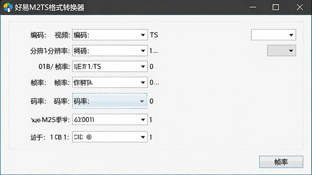 显示好易M2TS格式转换器参数设置面板的截图,包含视频编码、分辨率、帧率、码率等选项,界面布局规整,各参数项清晰可见,带有软件名称“好易M2TS格式转换器”标识,风格专业,画质清晰