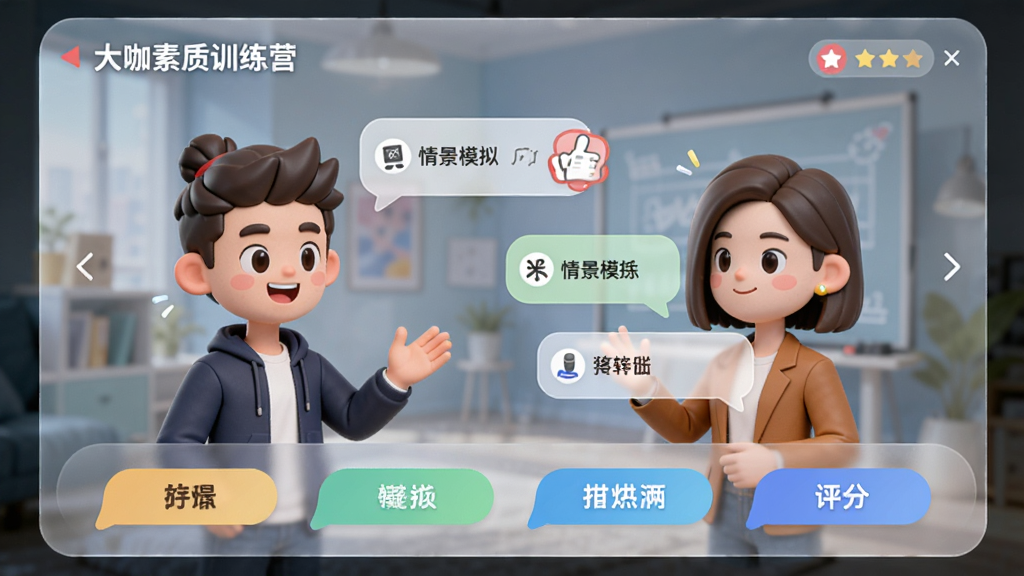 չʾ��������ѵ��Ӫ��ʵս�������棬ģ�����˶Ի���������Ļ�·���ѡ�ť������Ϊ��͸��ë����Ч��������ͷ��Ϊ��ͨ��񣬶Ի����������������С��龰ģ�⡱�������֡���Ԫ�أ���������ã����ʸ��壬�޶���Ԫ��