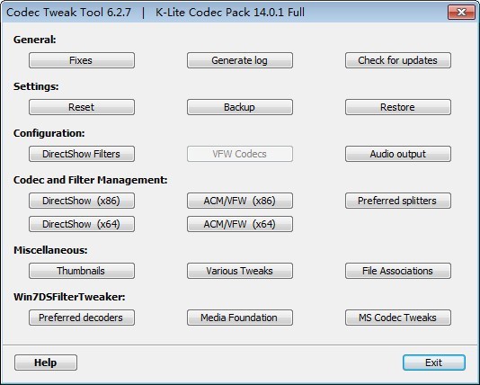 K-Lite Codec Pack 功能界面截图