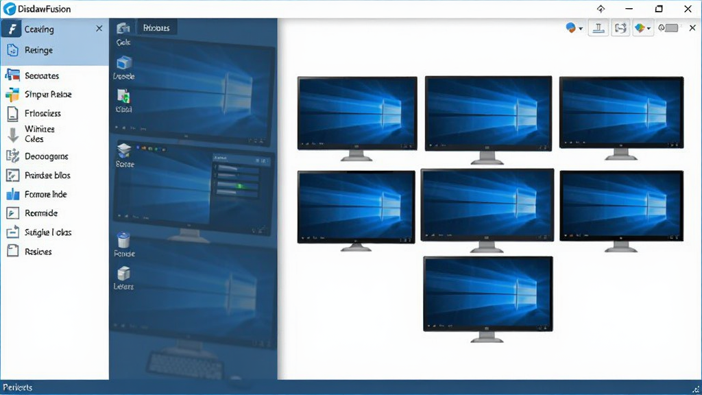 DisplayFusion����������Ԥ��ͼ��չʾ����ʾ��������壬��๦���б����Ҳ���ʾ������ʾ��ͼ�����������ִ�����ɫ��Ϊ�������������ɾ����޶���Ԫ��