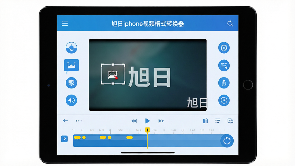 ���壺һ̨ƽ���������ʾ������iphone��Ƶ��ʽת�������ļ������棬�вü���ʱ���ᡢ��ת��ť�ȡ����֣��������У�����ͼ�껷��Ԥ�����ڡ��Ű棺Ԥ�����ھ��У�����ͼ��ֲ������ࡣ��񣺼�����죬��ɫ����ɫ��ϸ�ڣ�ʱ�������л�ɫ��ǵ㣬ˮӡ����Ϊ�����ա������ʣ����壬�ɾ����޶���Ԫ�ء�