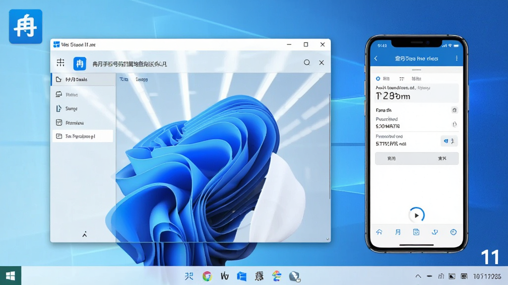 冉月手机号码归属地查询工具运行在Windows 11系统上,显示软件图标和主界面,旁边有手机同步显示查询结果,整体画面明亮,干净整洁,无多余杂物,画质高清