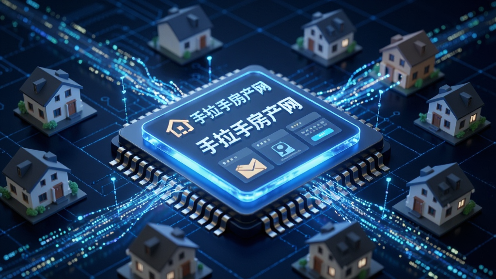 科技感风格的3D渲染图,画面主体为一个发光的智能芯片,芯片表面映射出
