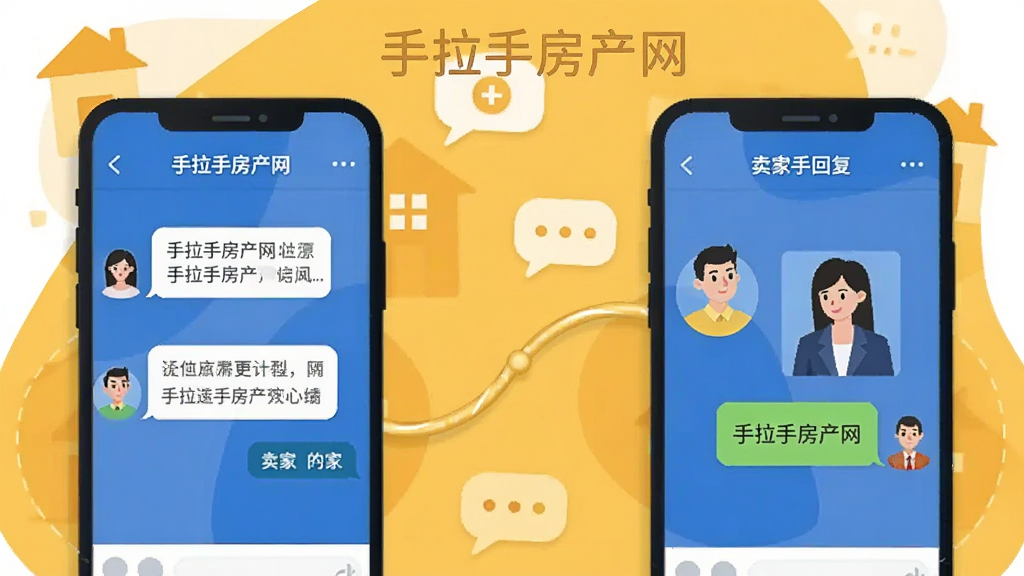插画风格图片,画面中央为两部手机屏幕相对,屏幕中展示