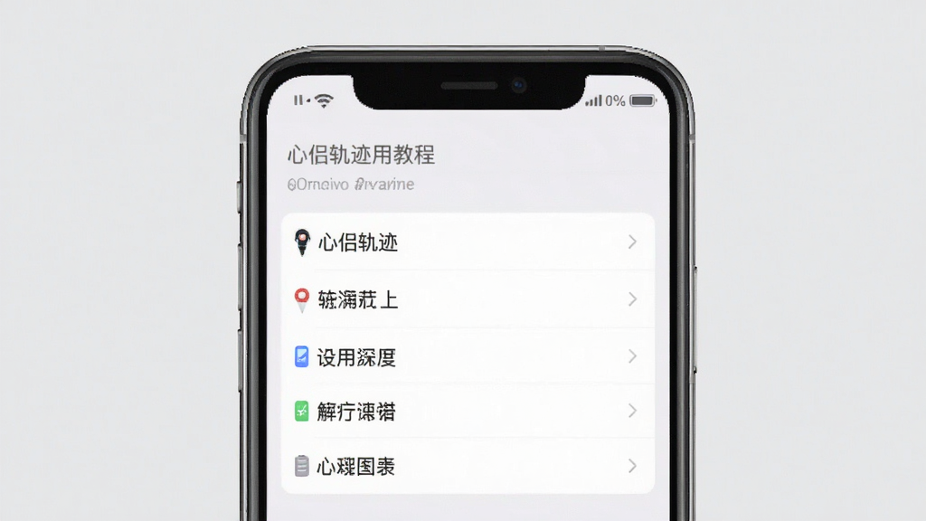 心侣轨迹使用教程示意图,手机屏幕显示设置菜单,选项列表清晰,背景为浅灰色,界面简洁,画质干净
