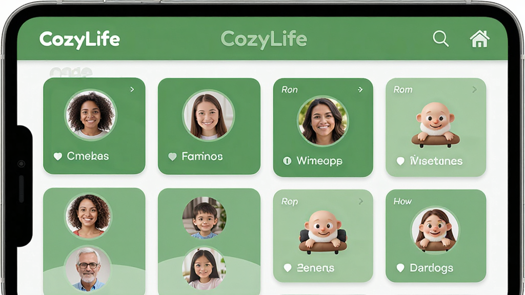 CozyLife�豸�������ͥ�������棬չʾ��ͥ��Աͷ���б��뷿����飬���ÿ�Ƭʽ��ƣ���ɫ��ɫ����������CozyLife�������������Ѻã����廭�ʣ��ɾ��޶���Ԫ��