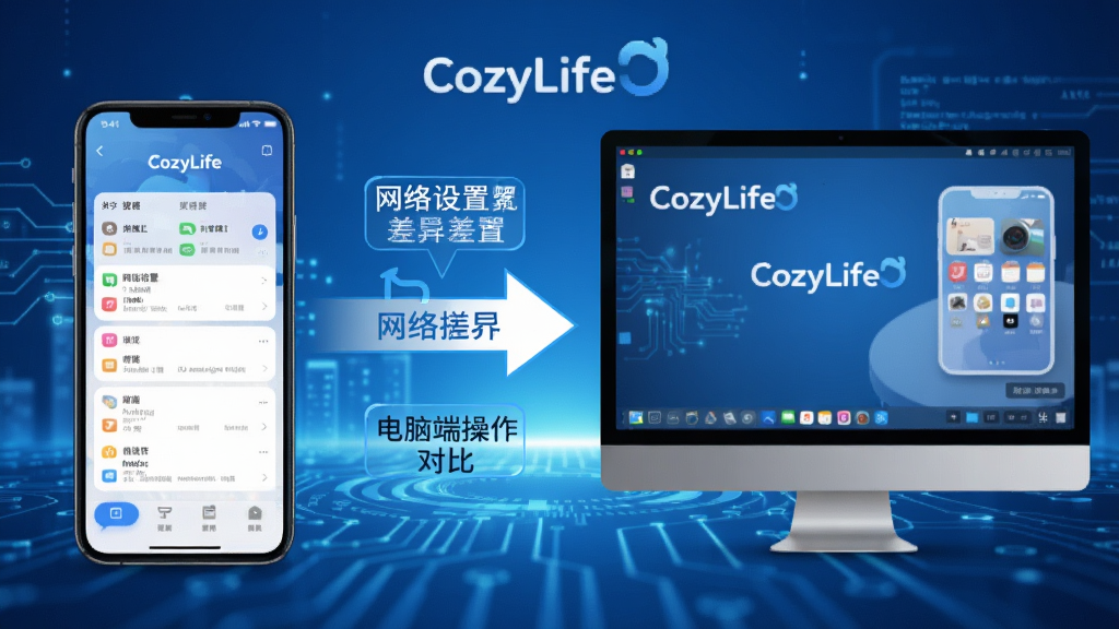 CozyLife�ֻ�����Զ˲����Ա�ʾ��ͼ������ֻ����棬�Ҳ����ģ�������棬�м��ü�ͷ���ӣ���ע�������ò��죬��ɫ�Ƽ��米����������CozyLife��Ʒ�����������������ɾ��޶���Ԫ��