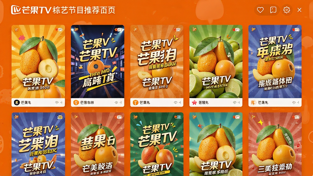 芒果TV综艺节目推荐页面截图,橙色主题色,封面墙展示多档热门综艺海报,居中排列,布局整齐,风格活泼明亮,细节丰富,画质高清,干净无多余元素