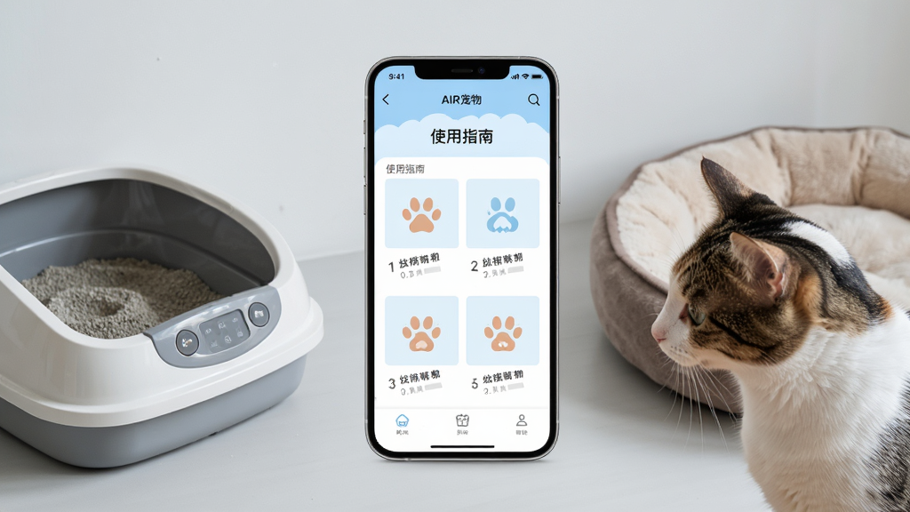 ���壺һ���ֻ�������ʾAIR����APP�Ľ̳�ҳ�棬�Ա��г���è������èɰ�裻���֣��ֻ����У���������ֱ����èɰ���è�ѣ��Ű棺����Ϊǳ��ɫ��ͻ����ѧ��Χ�����дʵ��Ӱ�����Ȼ�⣻ϸ�ڣ��ֻ���Ļ���������ġ�ʹ��ָ�ϡ������Ͳ���ͼ��è�����Թۿ������ʣ����壬�ɾ����޶���Ԫ��