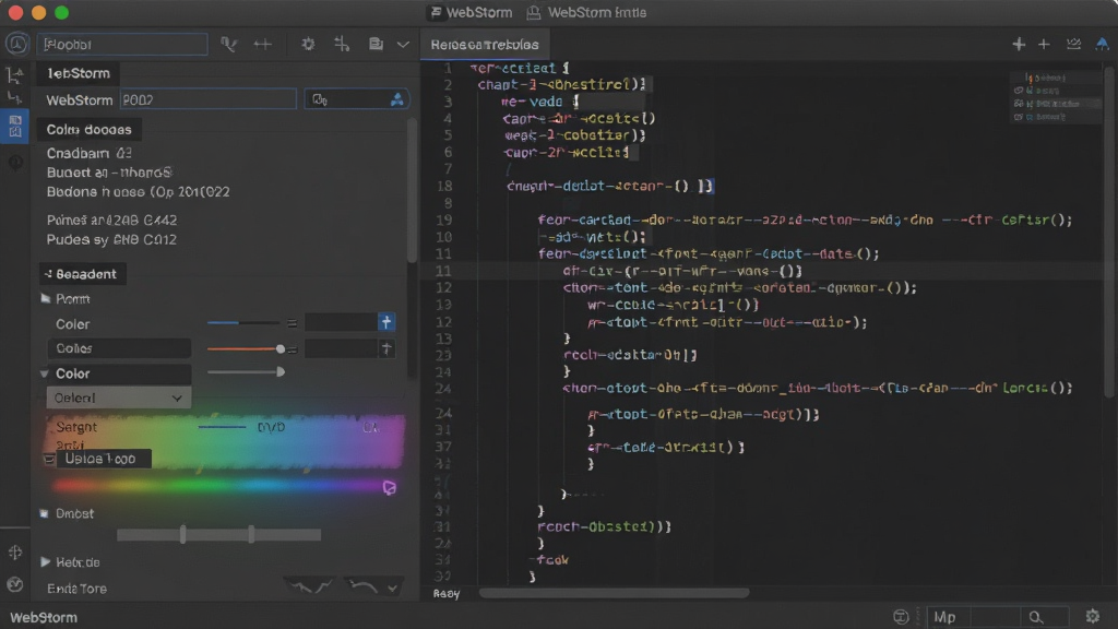 WebStorm 设置界面,展示字体与颜色主题选择,右侧预览代码样式,布局清晰,风格现代,画质干净,无多余元素