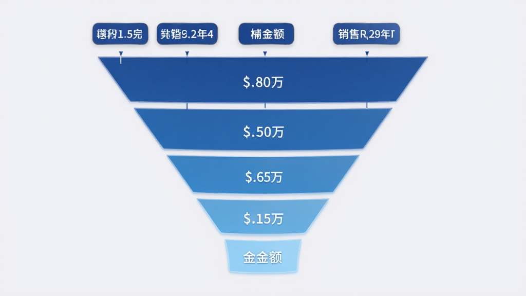 谍豹云销服务平台销售漏斗图界面,漏斗形状的图表展示不同阶段客户数量与金额,背景为浅灰色,漏斗颜色从深蓝到浅蓝渐变,顶部有数据标签,整体风格简洁专业,画质清晰,无多余元素