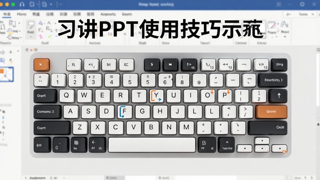习讲PPT使用技巧示意图,展示键盘快捷键操作,画面中央为键盘特写,背景为软件界面,风格简洁,画质清晰,无多余元素