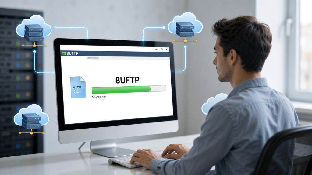 8UFTP����ʹ�ó���ʾ��ͼ������չʾһλ�û����ڵ���ǰ����8UFTP��������Ļ����ʾ�ļ��������������Χ���Ʒ�����ͼ���׺�����дʵ���ɾ����࣬ͻ��