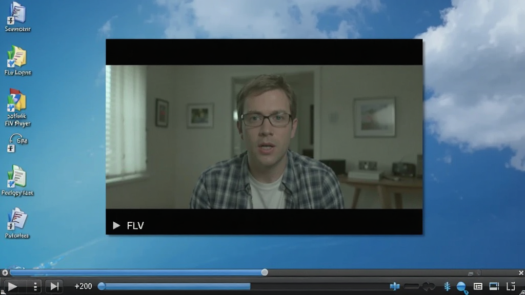 Sothink FLV Player播放视频时的截图,画面中央显示正在播放的FLV视频,底部控制栏清晰可见,背景为桌面壁纸,整体风格自然,画质清晰,无多余元素