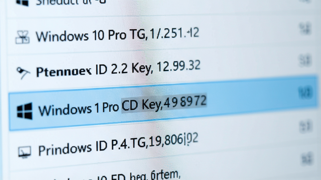 一张特写图片展示ProduKey扫描结果列表,列表中高亮显示Windows 10 Pro的Product ID和CD Key,背景为浅蓝色界面,文字清晰,画质细腻,干净整洁