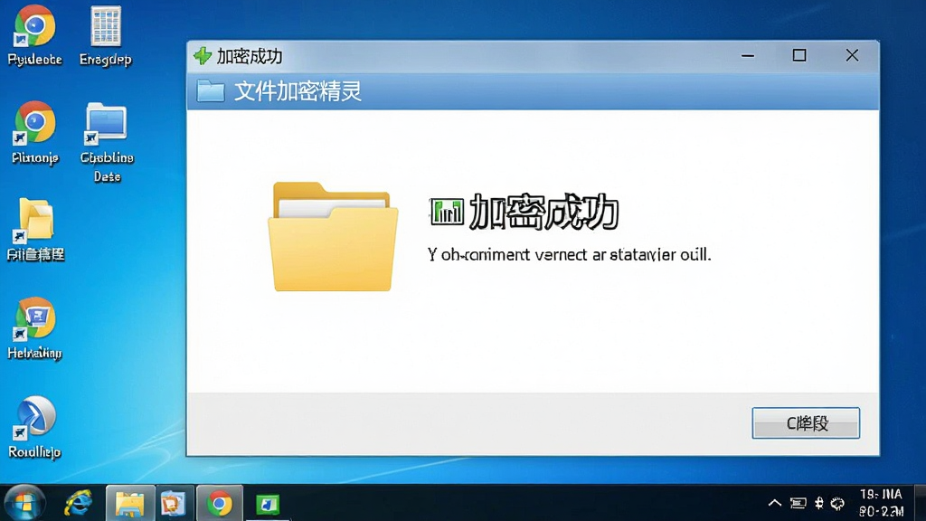 一张展示文件夹加密精灵在电脑上运行的截图,界面显示加密成功提示,背景为Windows桌面,风格写实,文字标注“加密成功”,画质清晰,无多余元素