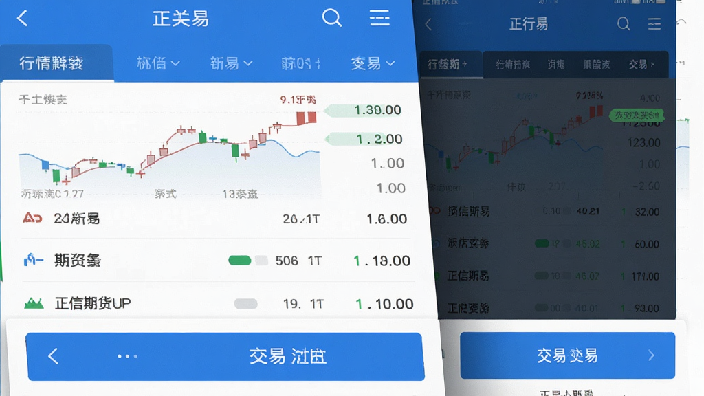 正信期货App主界面预览图,展示行情列表与交易按钮,布局清晰,现代扁平化设计风格,蓝色主色调,干净无多余元素,画质高清