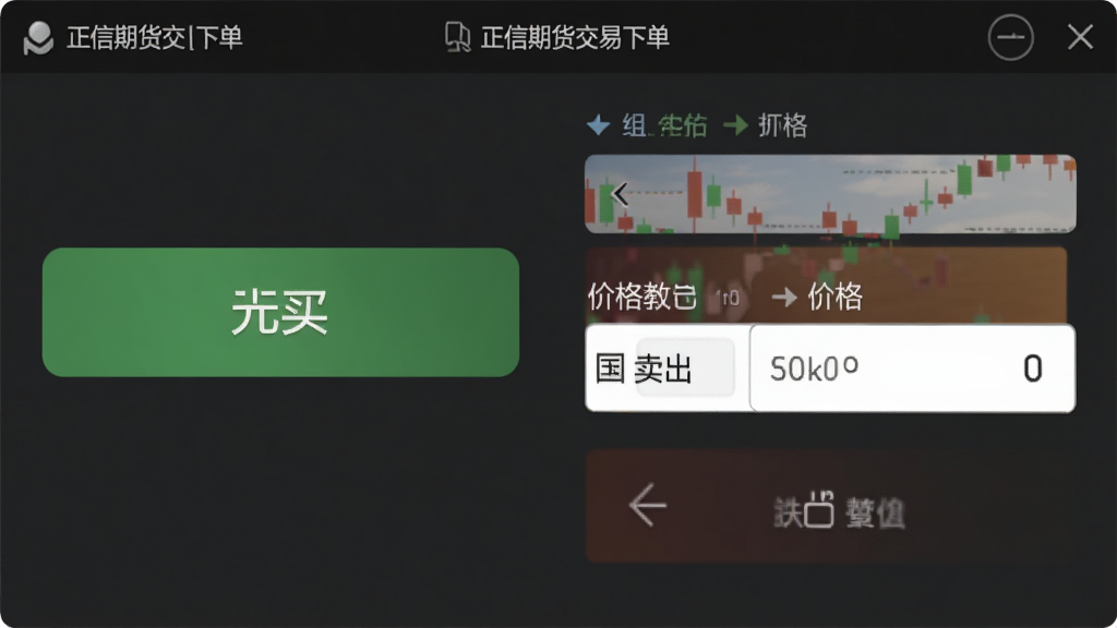 正信期货交易下单界面,展示买入卖出按钮与价格输入框,界面简洁,操作流畅,模拟交易状态,画质高清,无多余元素