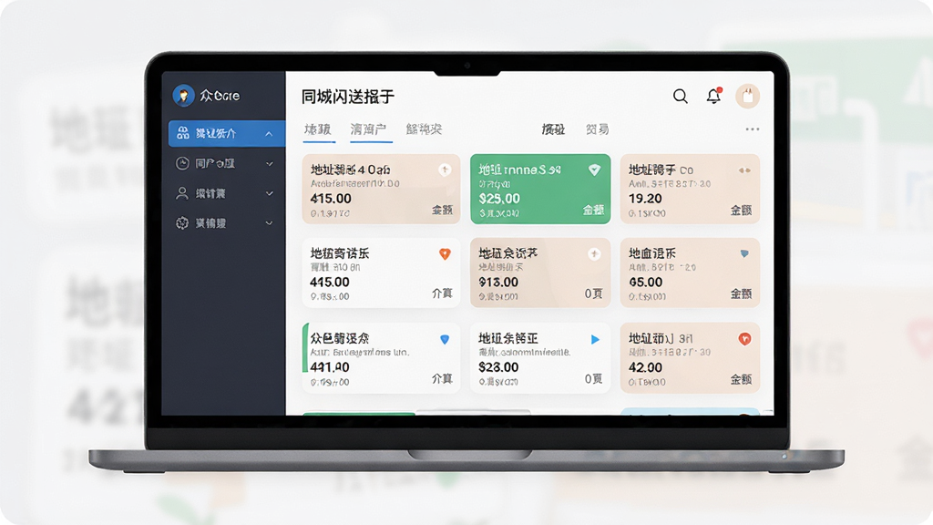 众包骑手同城闪送抢单大厅界面,列表形式展示多个订单卡片,包含地址和金额,界面简洁,布局清晰,风格扁平化,细节丰富,画质高清,干净,无多余元素。