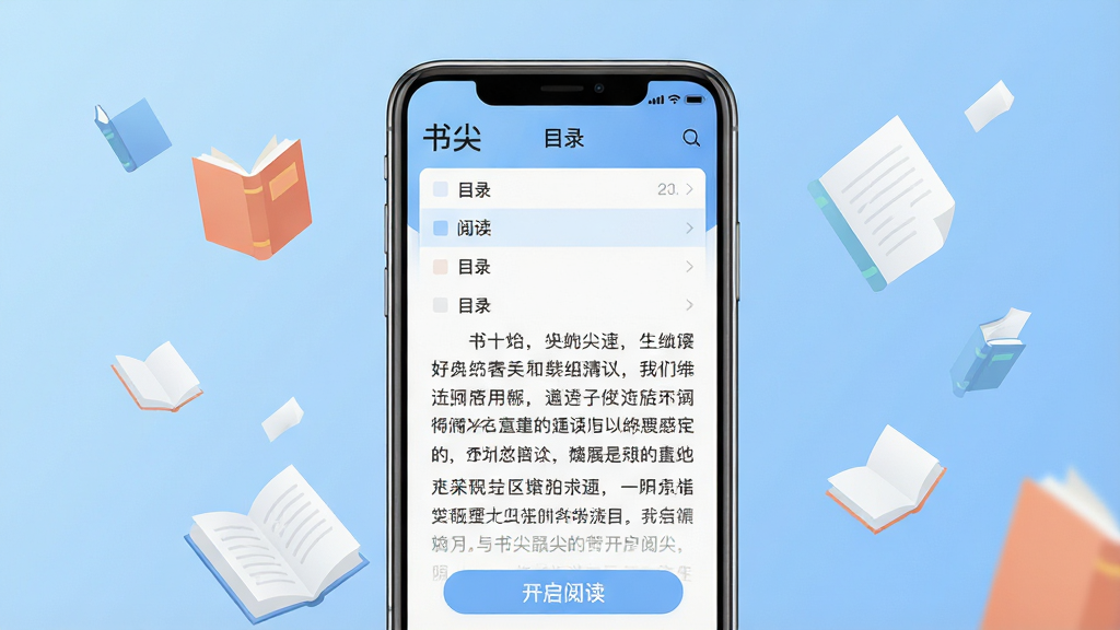 ���壺һ����Ϊ����⡱���Ķ�APP����չʾ���ֻ���Ļ�ڳ��ּ��ĵ������Ķ�ҳ�档���֣��ֻ����У���Ļ���������ɼ�������Ϊ��͵Ľ�����ɫ���Ű棺������ʾ�鼮Ŀ¼�б���һ���������ģ���������������ִ���ƽ����ƣ�ɫ���������졣ϸ�ڣ��ֻ���Ļ���С���⡱Logo�͡������Ķ�����������ΧƯ�����鱾��ֽ��Ԫ�ء����ʣ�������Ⱦ���ɾ����࣬�޶���Ԫ�ء�