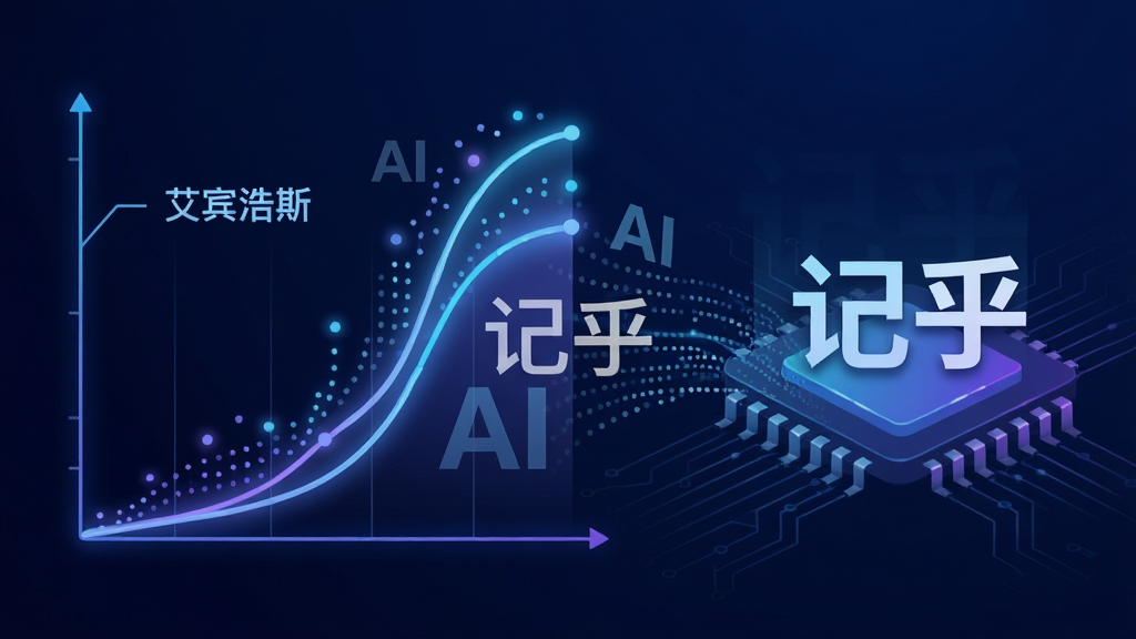 主体:抽象化的记忆曲线图与人工智能芯片结合的画面,背景为深邃的科技蓝。布局:左侧是发光的曲线图,右侧是“记乎”logo与数据流。排版:曲线图线条流畅,数据流呈点状分布。风格:科技感插画,蓝紫色调,富有未来感。细节:曲线图上标注“艾宾浩斯”字样,数据流中隐藏着“AI”字母,画面中央有“记乎”水印。画质:高精度,干净,无多余元素。