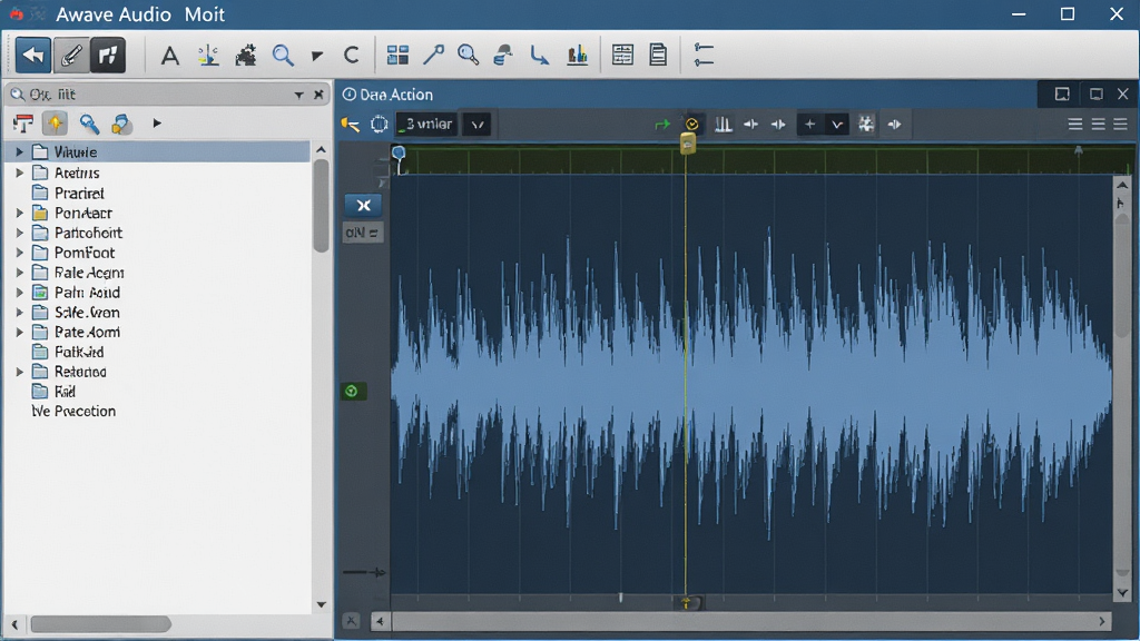 һ��չʾAwave Audio�����������ͼƬ�����沼�����������Ϊ�ļ��б����Ҳ�Ϊ���α༭�����Ϸ�Ϊ�˵����͹����������������ִ���ɫ��������ɫ�ͻ�ɫΪ����ͻ��רҵ�У������������ɾ��޶���Ԫ��